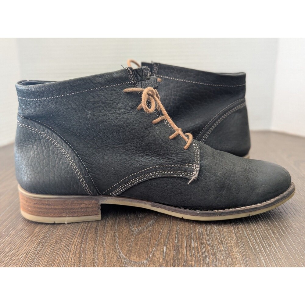 Josef Seibel Leather Ankle Lace Up Boots Womens EU 40 US 9-9.5 Charcoal Black - Picture 4 of 11